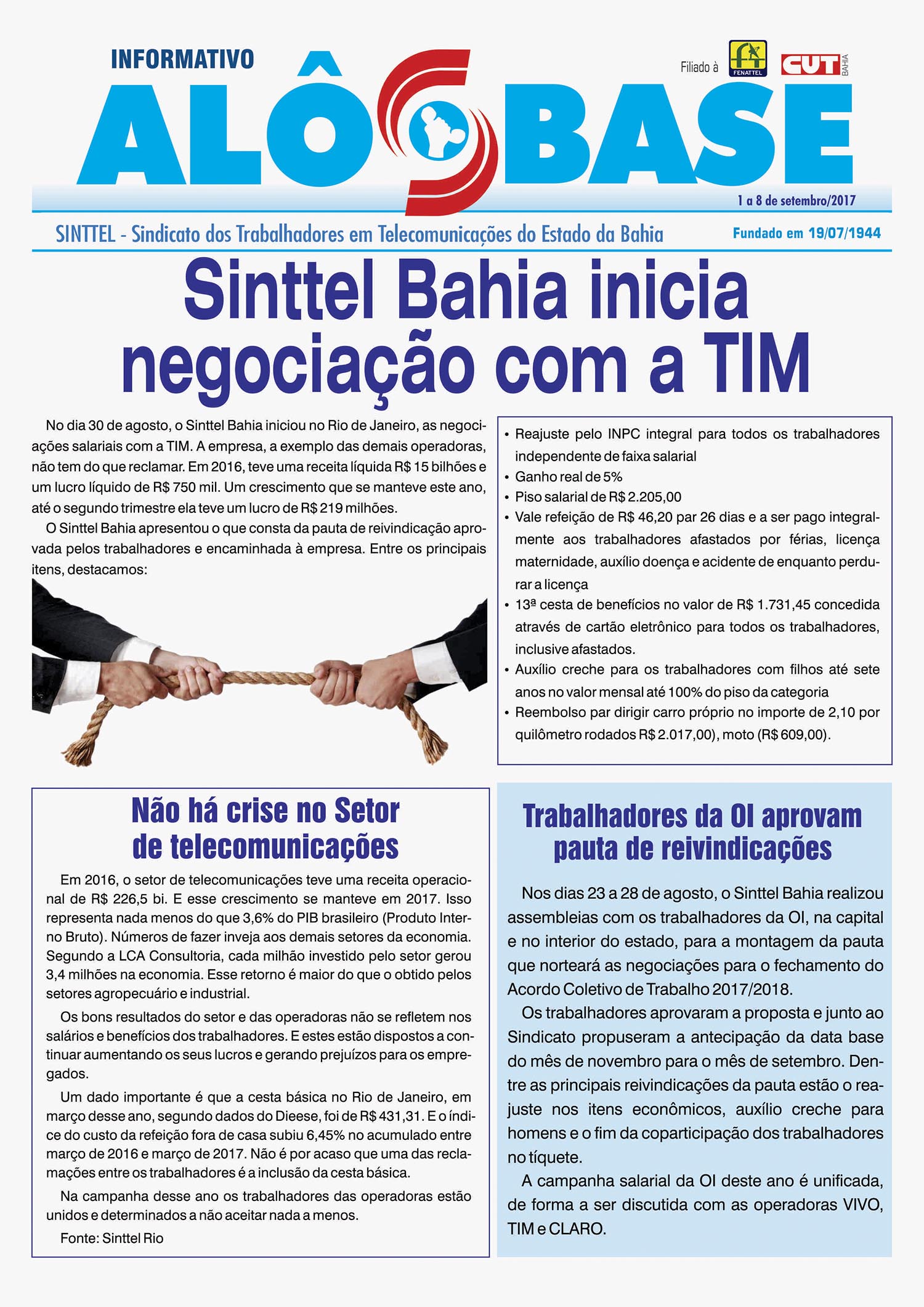 Sinttel Bahia inicia negociação com a TIM 